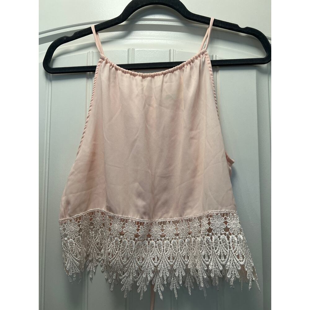 Staring at Stars Women’s Sleeveless‎ Tie Back Lace Trim Tank Top Size S Pink